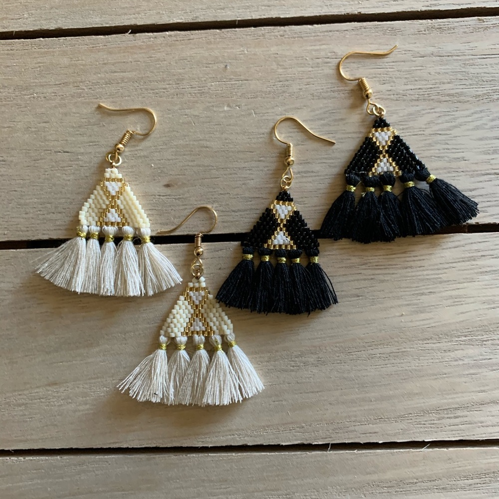 Hand-beaded Geometric Triangle Beaded Earrings